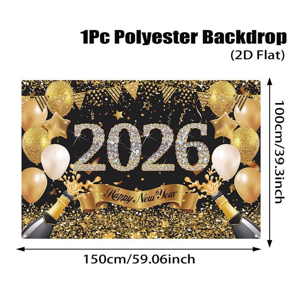2026 Happy New Year Banner Large Fabric Backdrop Wall Decor Sign Vintage Party Supplies for Home School Photo Booth Background