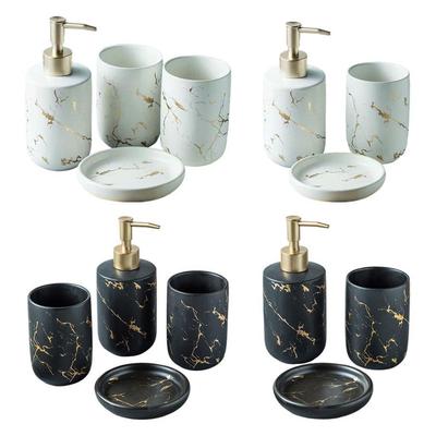 Bathroom Accessories Set CERAMIC Marble Pattern Lotion Dispenser Soap Dish