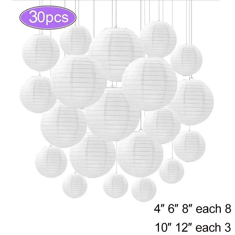 30Pcs Round Paper Lantern Wedding Decor Flowers Ball Lampion DIY Hanging Pompom Crafts Home Christmas Birthday Party Supplies
