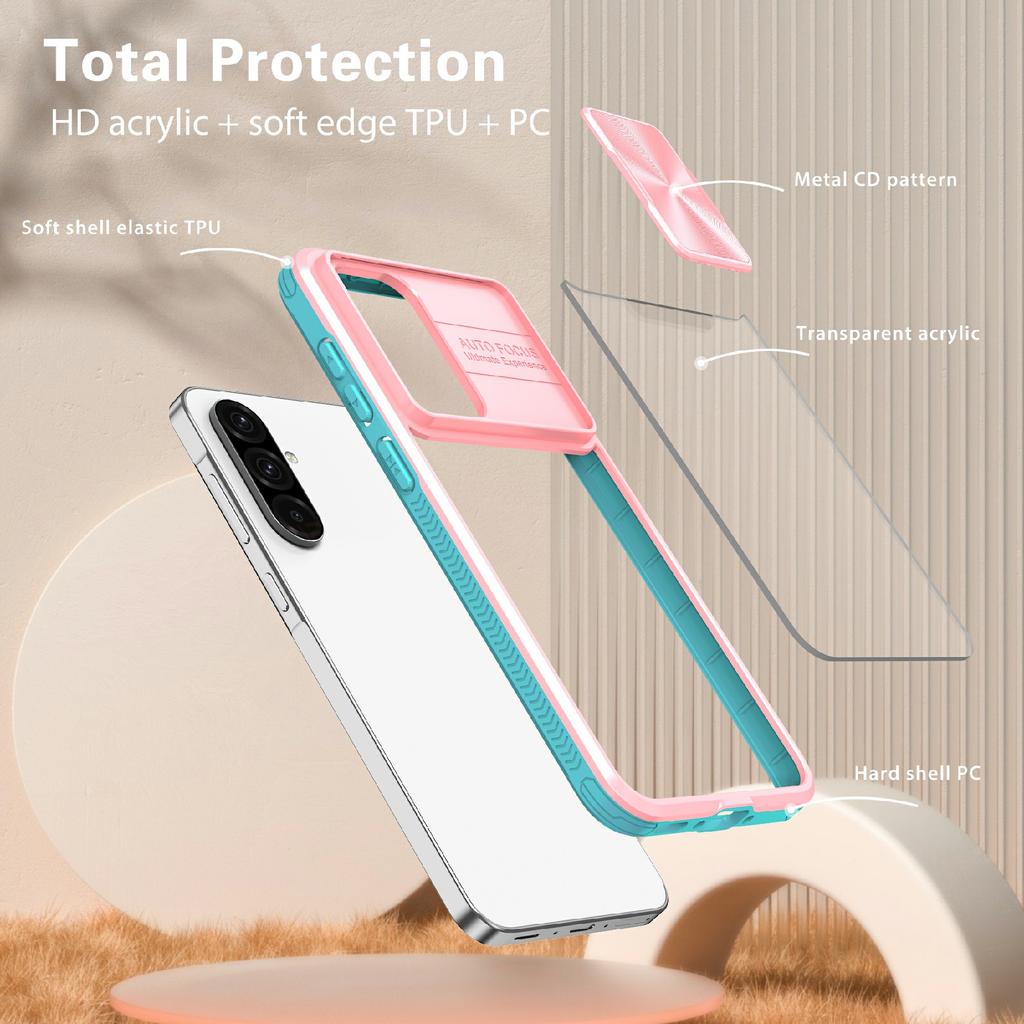 For Samsung Galaxy A36 5G Case TPU + PC Clear Phone Cover with CD-Veins Camera Lens Sliding Lid