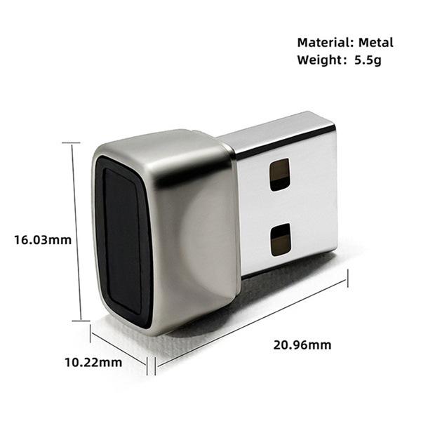 Silver Aluminum Alloy USB Fingerprint Login Device - Driver-Free, Plug and Play.