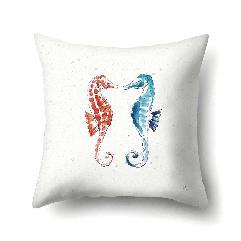Polyester Pillowcase Peach Leather Velvet Cushion Cover Marine Life Seahorse Octopus Printed Pillow Bedside Cushion Cover