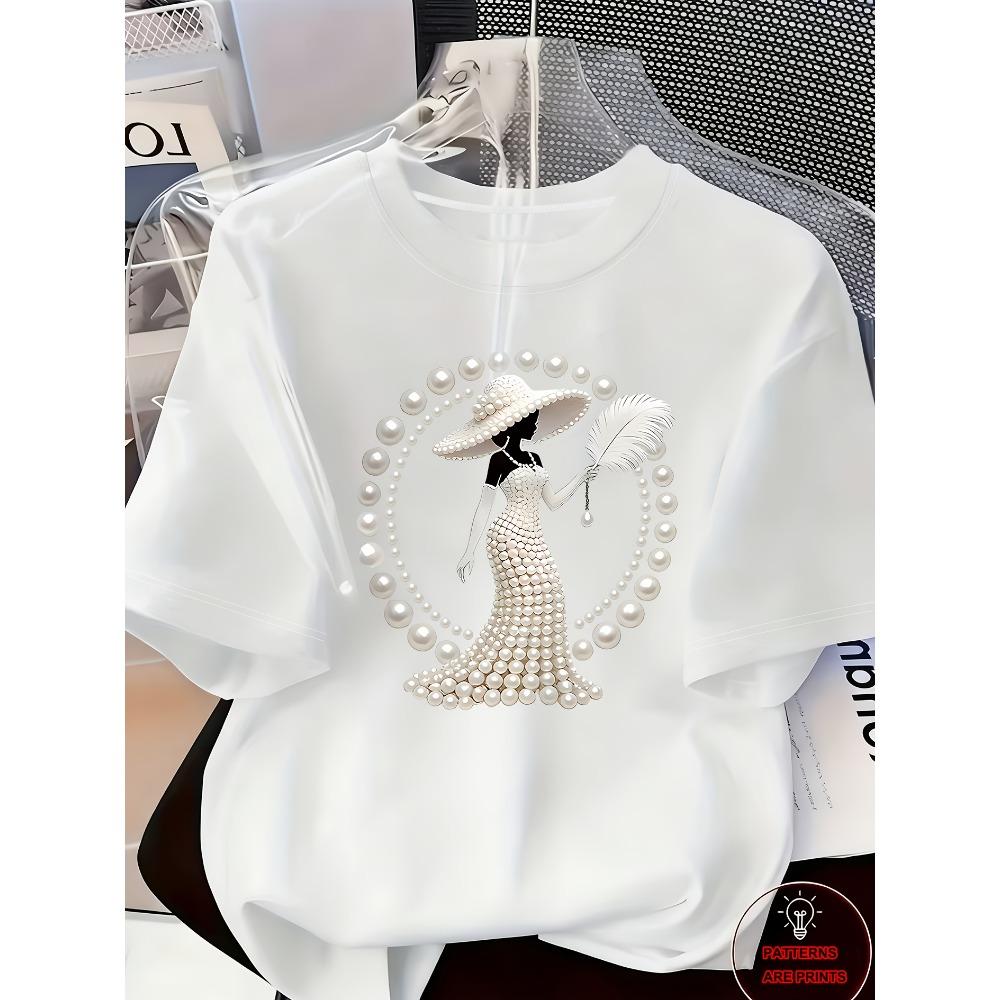 Elegant and Light Luxury Style Outfit Women's Printed T-shirt Light Luxury Gorgeous Daily Spring/summer Casual Short Sleeve Top
