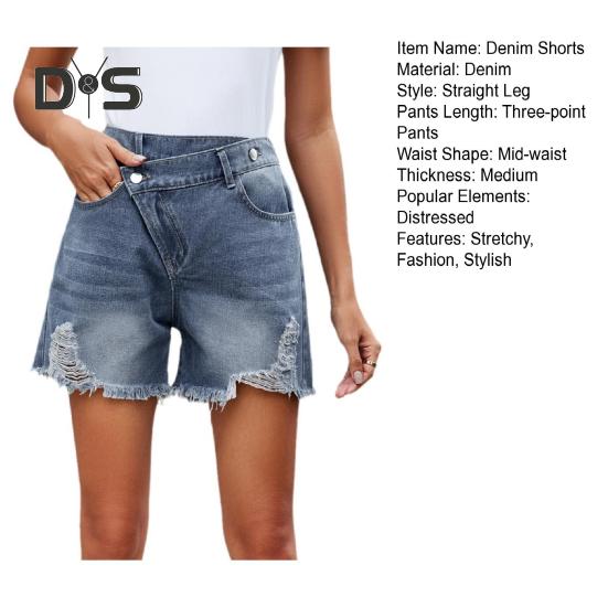 Women's Mid Rise Ripped Jean Shorts Casual Distressed Stretchy Denim Shorts Summer Frayed Hem Short Pants