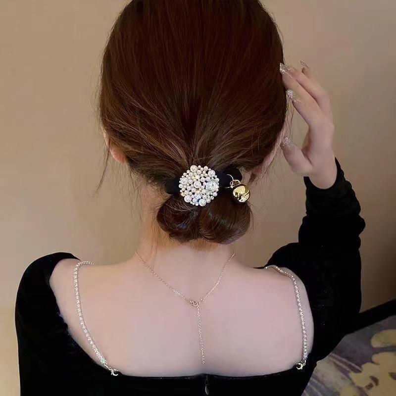 Pearl Girl's Small Intestine Hair Rope and Horsetail Fashionable Back Head Tie Hair Loop Simple and Elegant Dressing Headband
