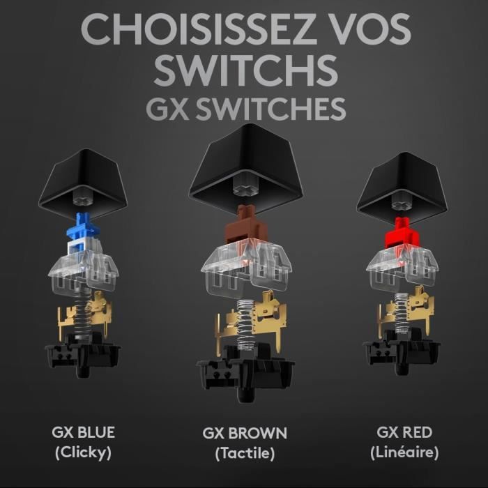 Clavier gamer - filaire - logitech g - g512 - gx brown - azerty - mécanique - rétroéclairé - noir