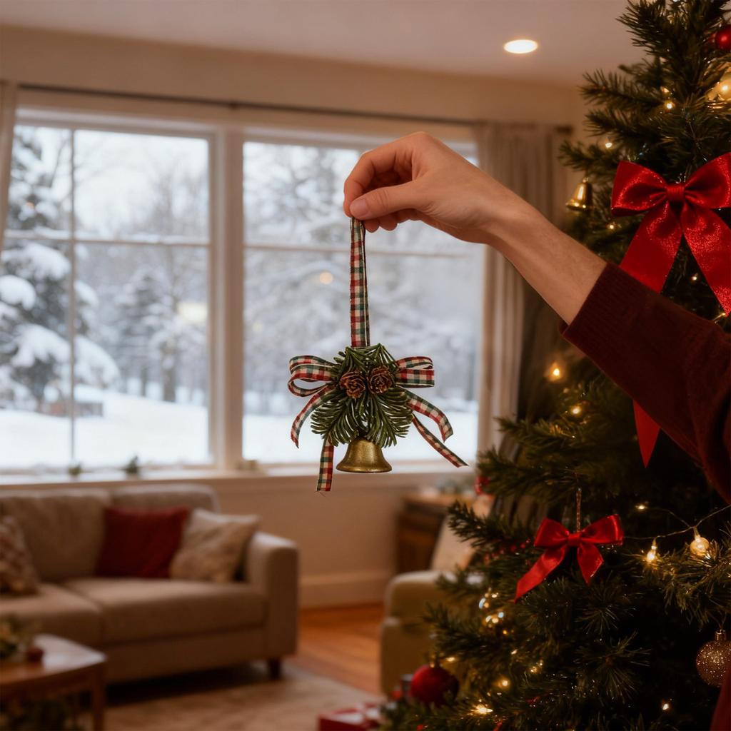 Christmas Bell Pendant Christmas Bell With Bow Wall Hanging Decoration