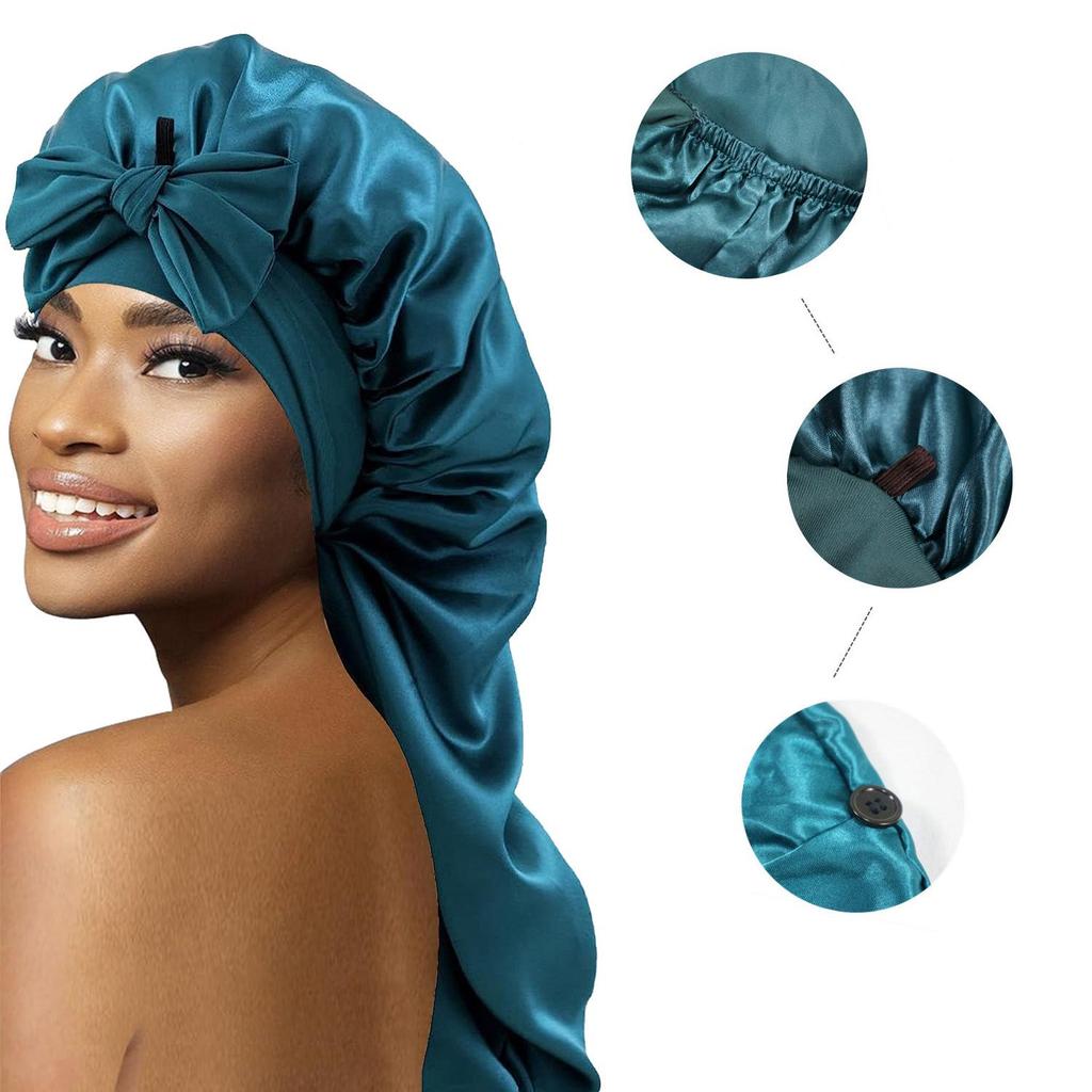 Adjustable Satin Nightcap with Bow Knot and Elastic Band