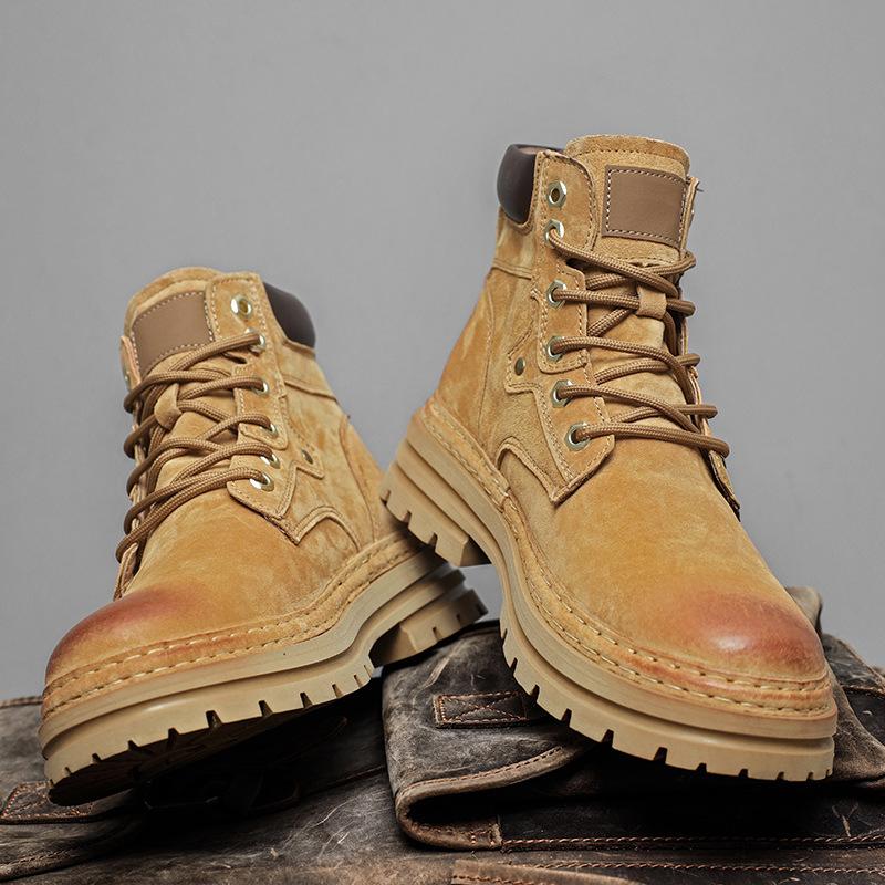 Martin Boots Men's Leather Rhubarb Boots Autumn and Winter British Style High-top Medium-top Tooling Velvet Cotton Shoes Snow Men's Boots