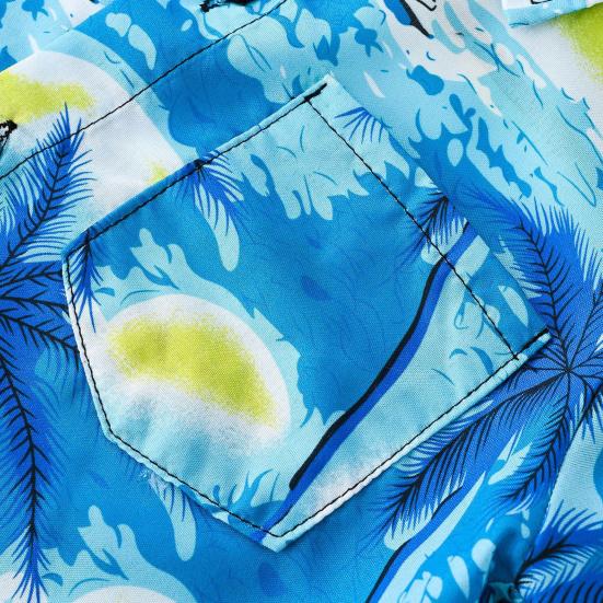 Toddler Boy Hawaiian Outfit Set Sunset Palm Leaves Shirt Shorts Kids Seaside