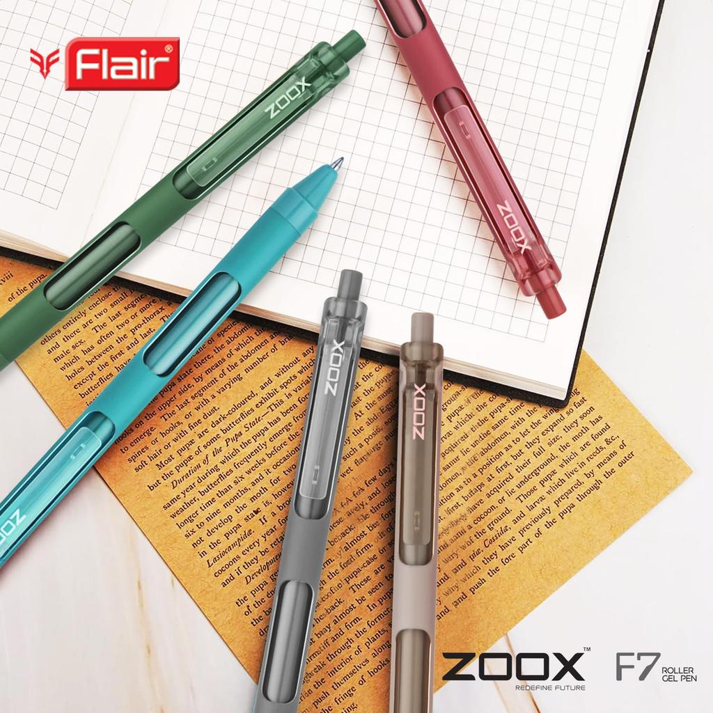 Flair Zoox F7 0.7mm Retractable Gel Pens Blue Ink Pack Of 1 x 5pcs Smooth Writing Waterproof Ink For School Office Journaling