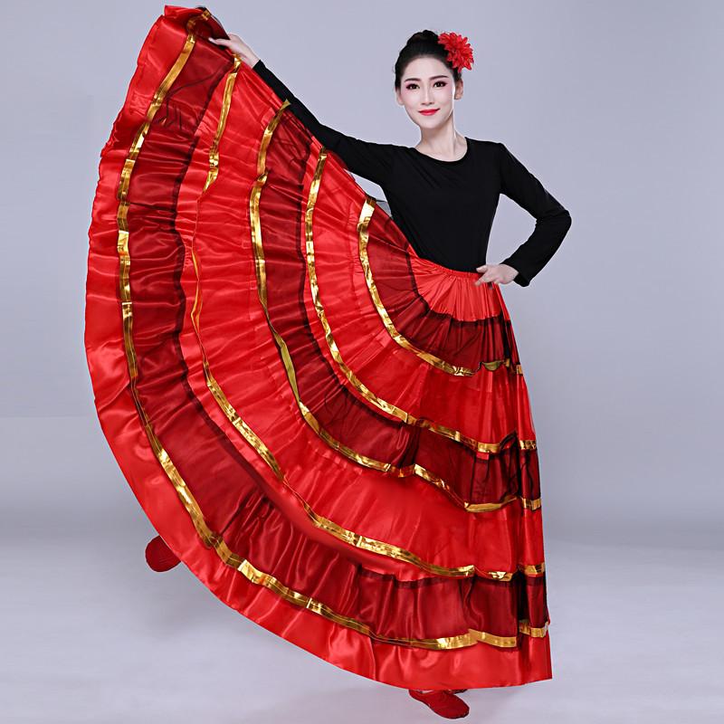 720 Degree Woman Spanish Flamenco Skirt Polyester Satin Smooth Big Swing Carnival Party Ballroom Belly Dance Costumes Dress