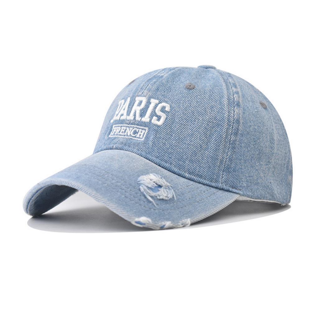 Casquette de baseball en jean délavé avec broderie multicouche PARIS en mousse rétro tridimensionnelle, adaptée aux hommes et aux femmes One Size gray