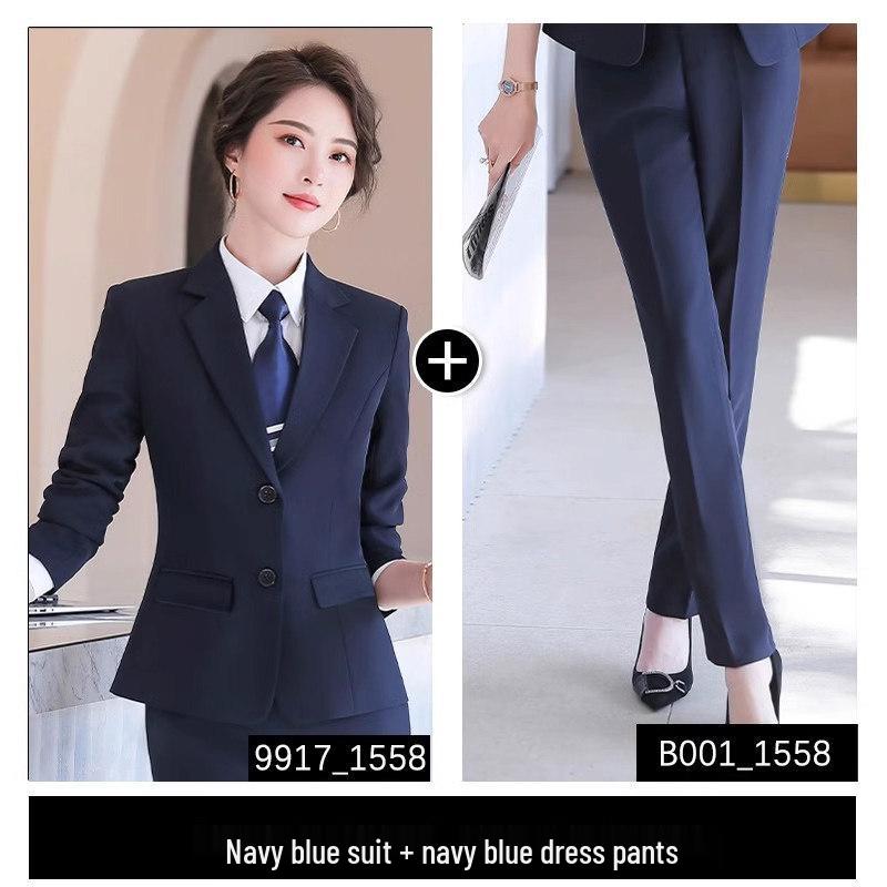 Formelles Schwarzes Anzugset für Damen für Frühling und Herbst - Professionelle Arbeitskleidung mit Jacke für Hotelrezeptionisten
