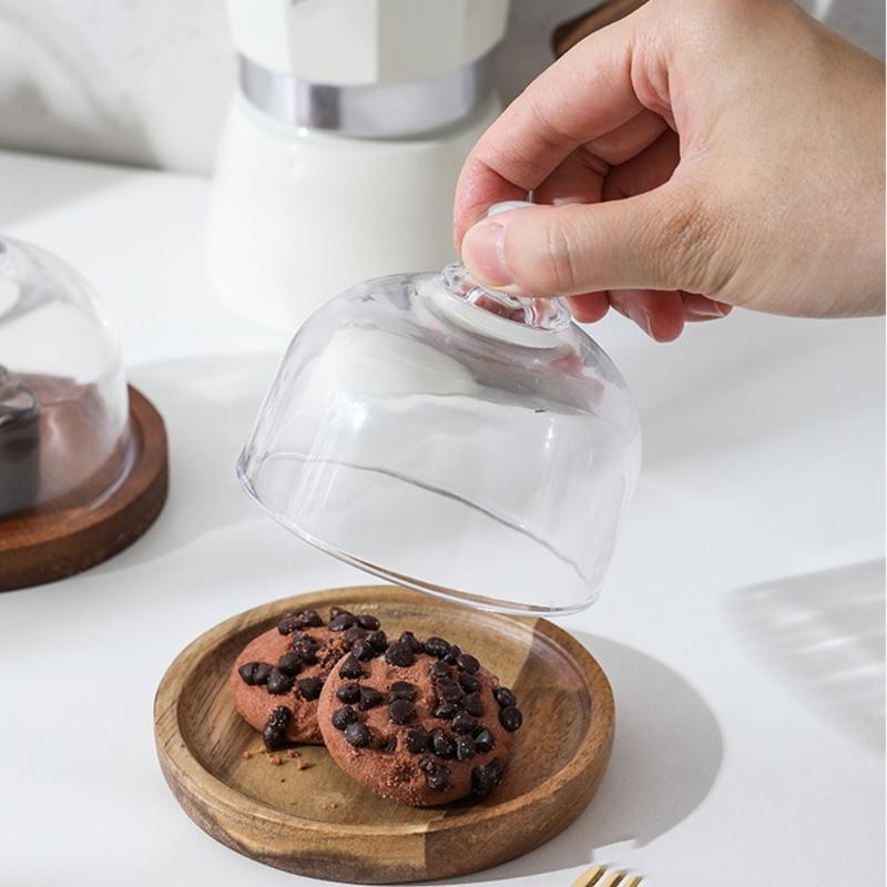 Elegant Wooden Cake Stand with Glass Top Multi Functional Serving Plate for Snacks Dessert Presentation Tray