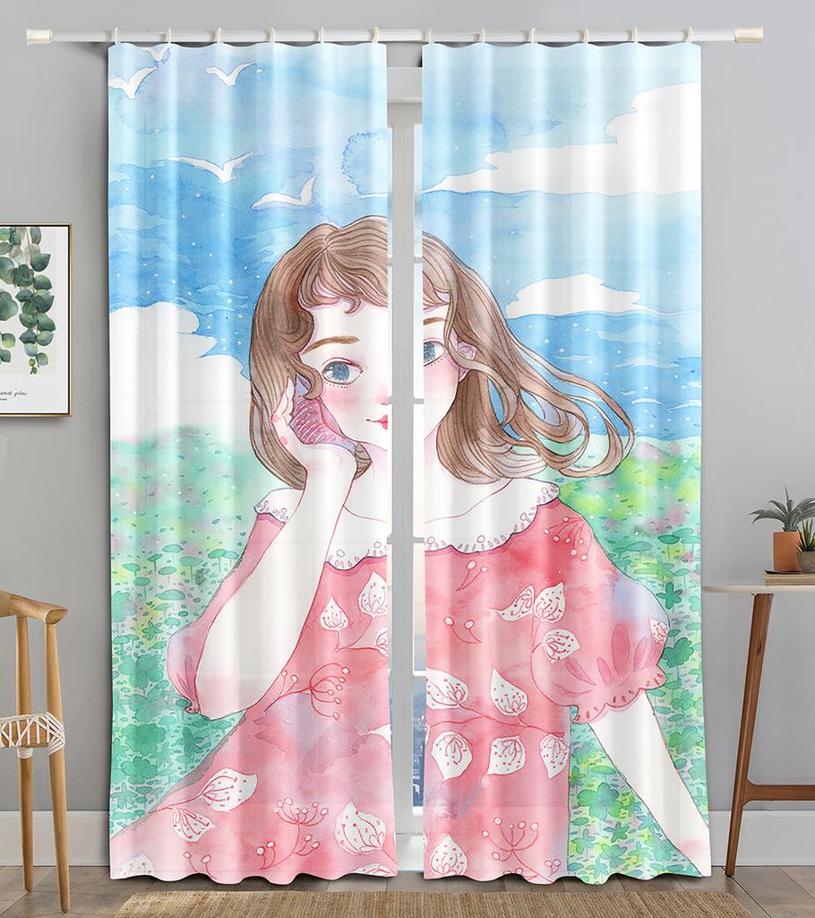 Flower Maiden Butterfly Shiny Girl Blackout Window Curtain for Living Room Bedroom Bathroom Kicthen Door Cupboard Decor Hooks