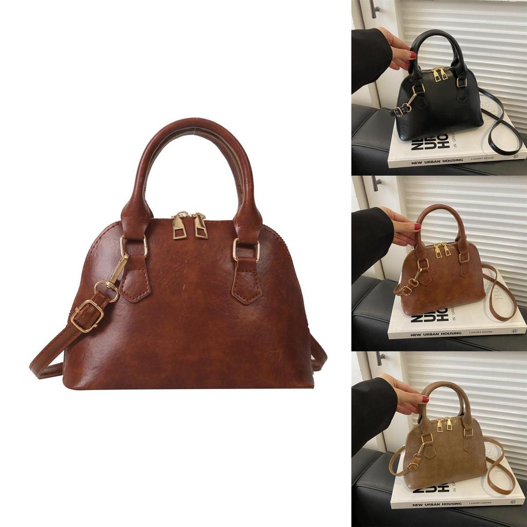 Stylish Vintage Shell Bag For Women 2023 Soft Pu Leather Handheld Shoulder Bag