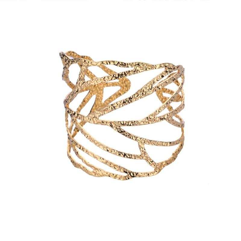 New Gold-plated Stainless Steel Wide-version Texture Open Bracelet Street Hip-hop Exaggerated Bracelet