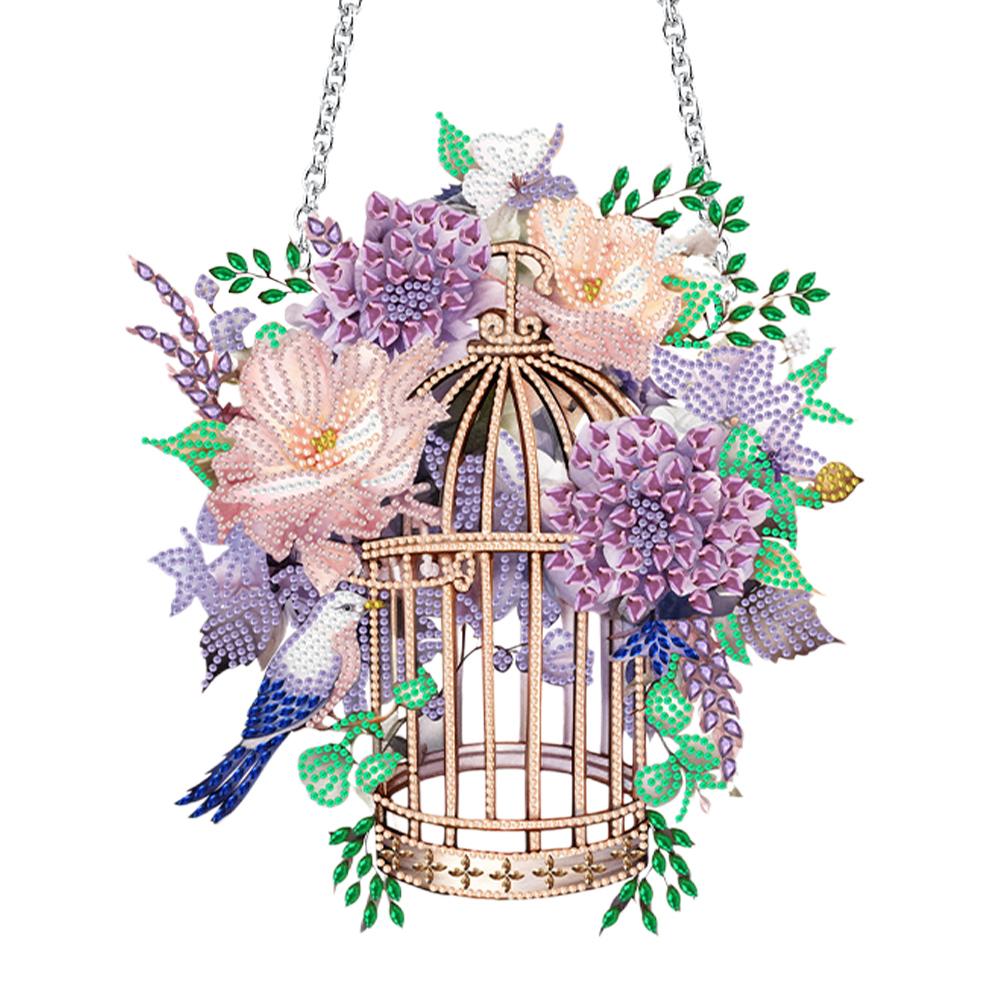 Acrylic Diamond Art Hanging Pendant Flower Birdcage Diamond Painting Home Decor Crystal Painting Ornament for Home Wall Decor