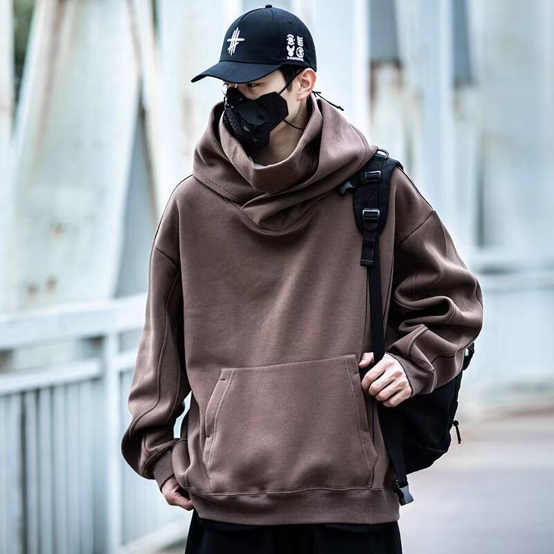 Unisex High-Neck Hooded Sweatshirt - Heavyweight, Casual, Loose-Fit Jacket for Spring, Autumn, Winter; Trendy Couples' Top for High Street Style