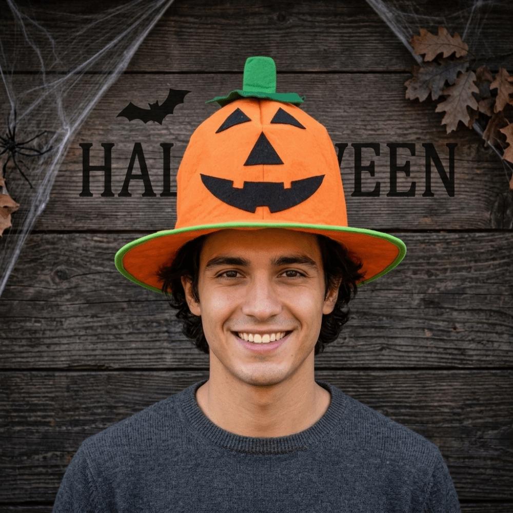 Non-woven Fabric Pumpkin Plush Hat Comfortable Halloween Cap Cute Bucket Hat  Dress Prop