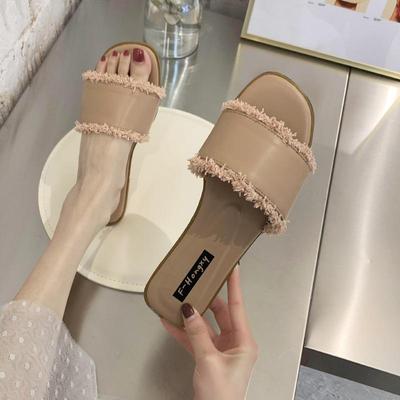 Damenmode Hausschuhe im neuen Stil Sommersandalen und Hausschuhe Flachbodenmode Oberbekleidung Ein-Wort-Quastensandalen und Hausschuhe