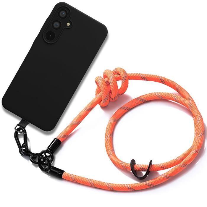 Coque de protection - BOOLING - pour Samsung Galaxy A55 5G - Silicone Noir - Antichoc - Cordon Amovible Orange