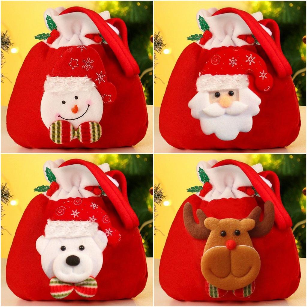 Soft Plush Christmas Kids Gift Doll Bag Drawstring Handle 3d Apple Candy Handbag