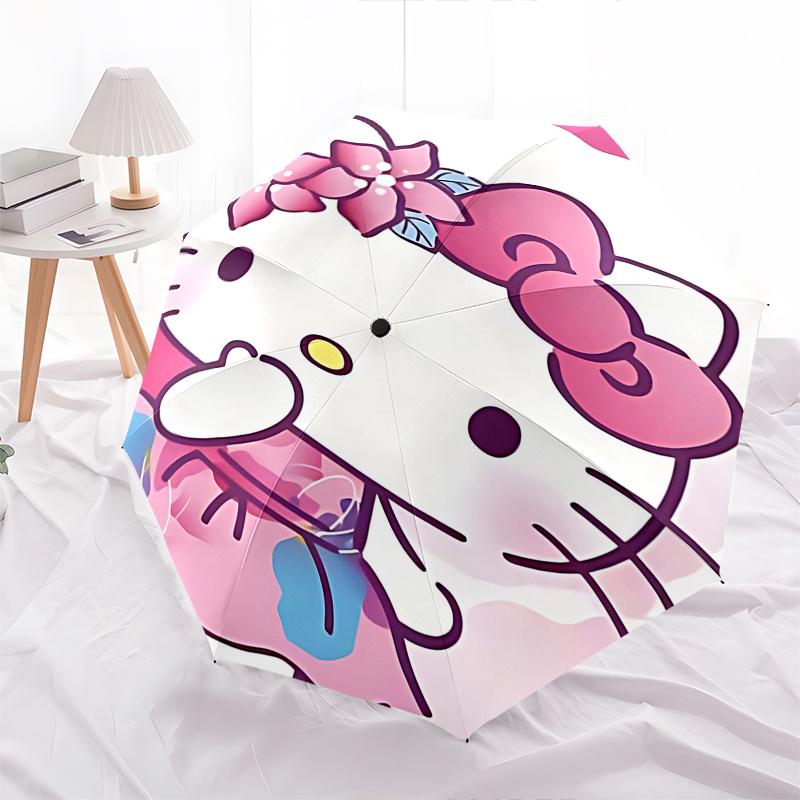 1pc Hello Kitty Automatic Opening/Closing Umbrella with Floral Crown Design - Portable Three-Fold Design, 8-Bone Iron Frame Outdoor Umbrella, Ideal Gi