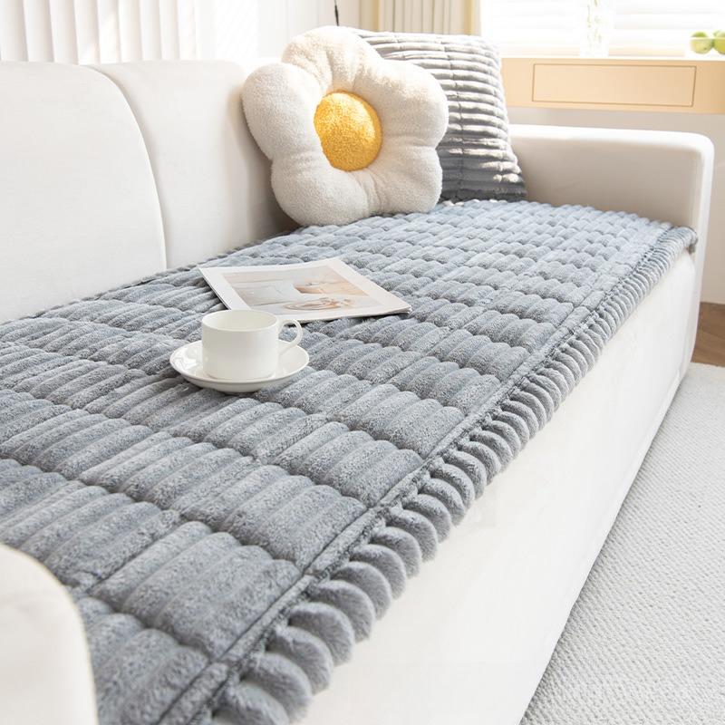 Thick Quilting Process Bench Cushion Corduroy Warm Sofa Mat Autumn and Winter Simple Solid Color Plush Cushions Anti Slip Wear-resistant Non Shifting