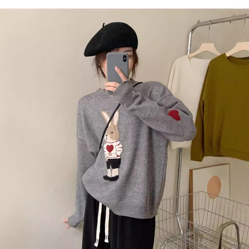Autumn and winter fashion classic bunny cartoon sweater women's new pullover long sleeve thin knitted top