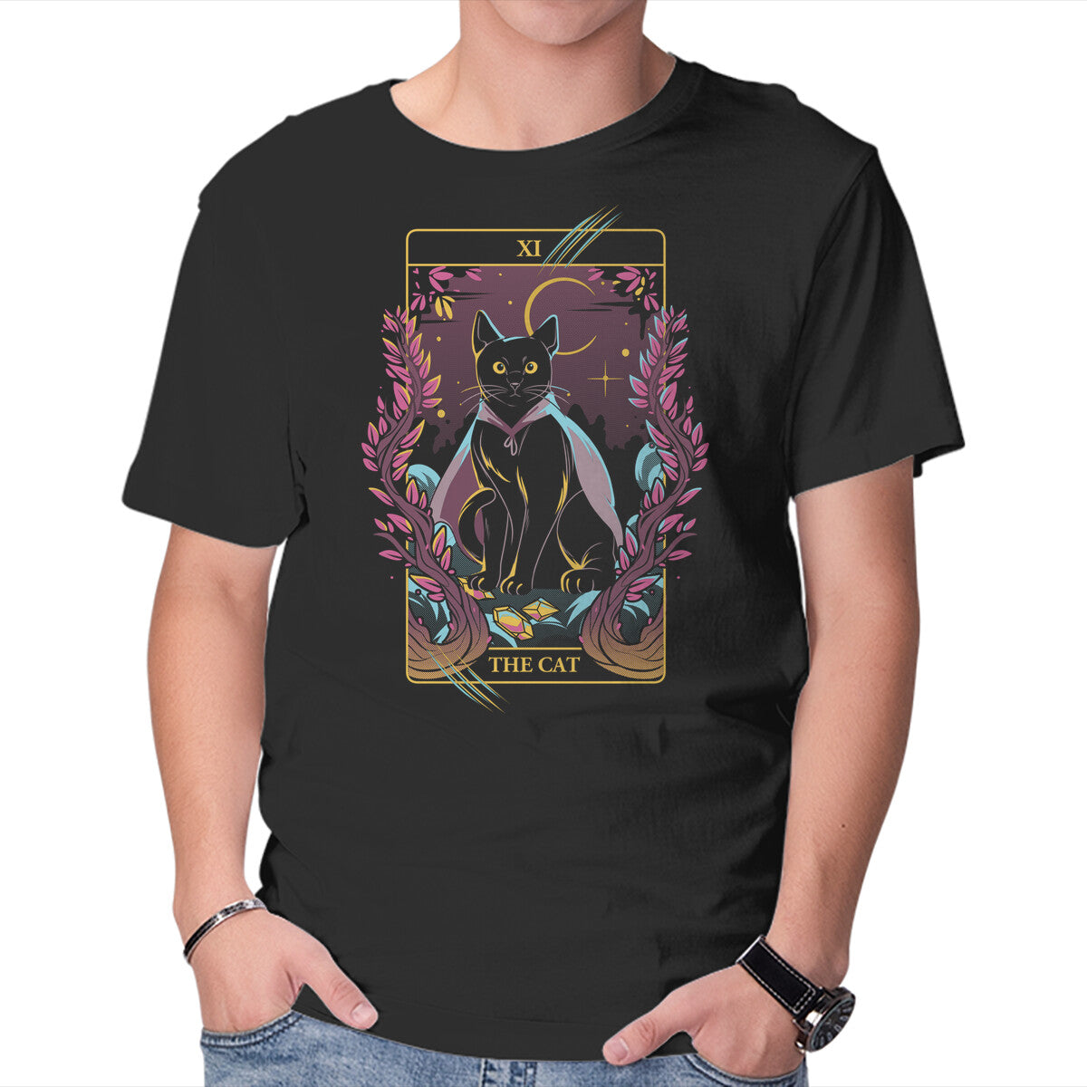 Unisex Crew Neck T-Shirt Tarot Cat Graphic Short Sleeve Casual Tee XXL
