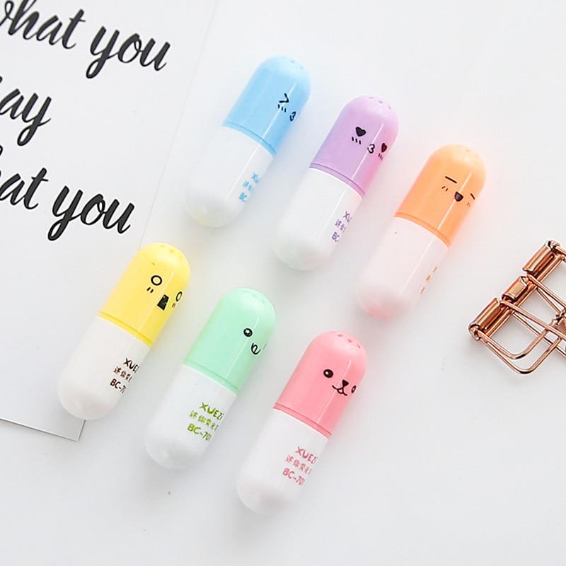 6 Pcs/lot Capsules Highlighte Vitamin Pill Highlight Marker Color Pens Stationery Office School