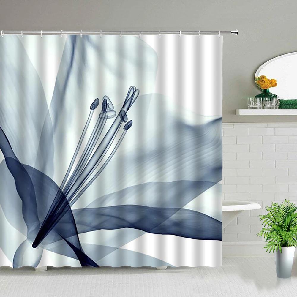 Pink Flower Plant Scenery Shower Curtains Rose Tulip Butterfly Spring Landscape 3d Printing Bathroom Waterproof Bath Curtain Set