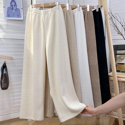Winter Big Size Knit Imitation Mink Pants Warm Womens Wide Leg Trousers Korean Fashion Thick Velvet Straight Sweatpants