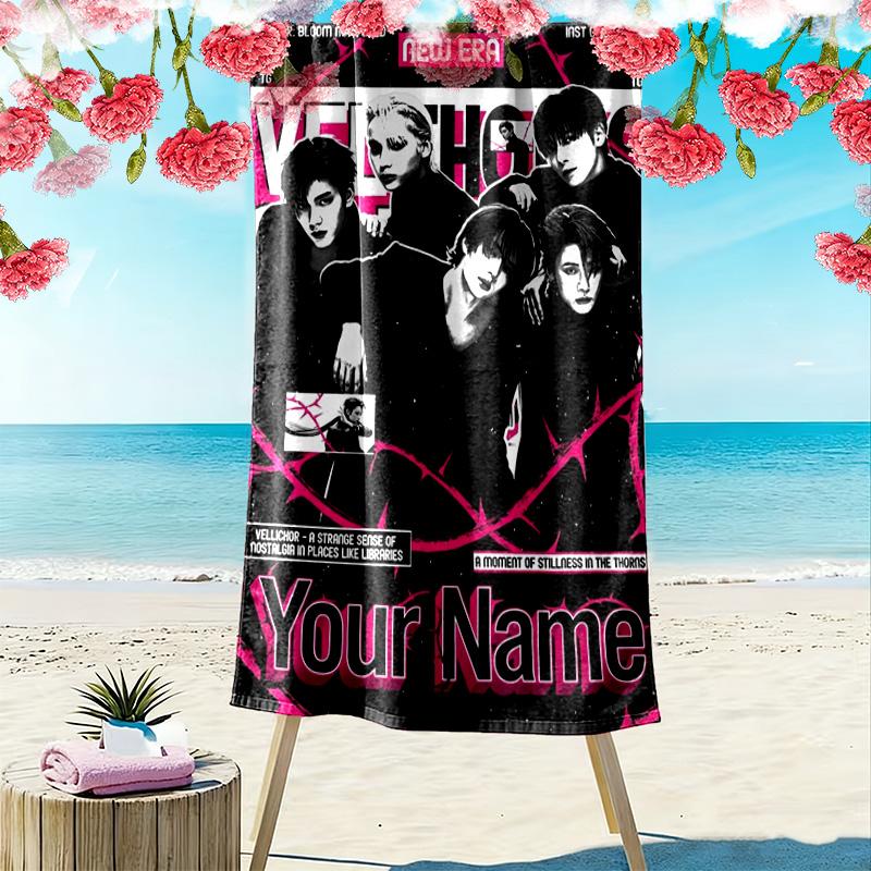 Name Custom TXT Poster Print Beach Towel, Large Soft Quick Dry Towel for Beach Camping Swimming