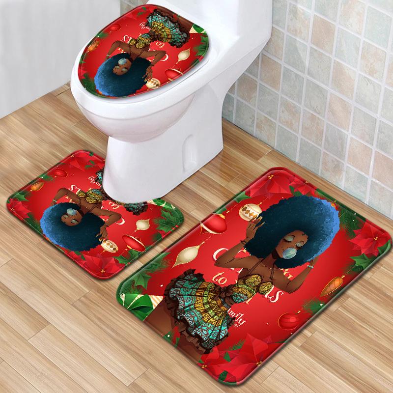 African Women'S Bathroom Floor Mat Three-Piece Bathroom Carpet Toilet Mat Set Doormat Bathroom Non-Slip Mat