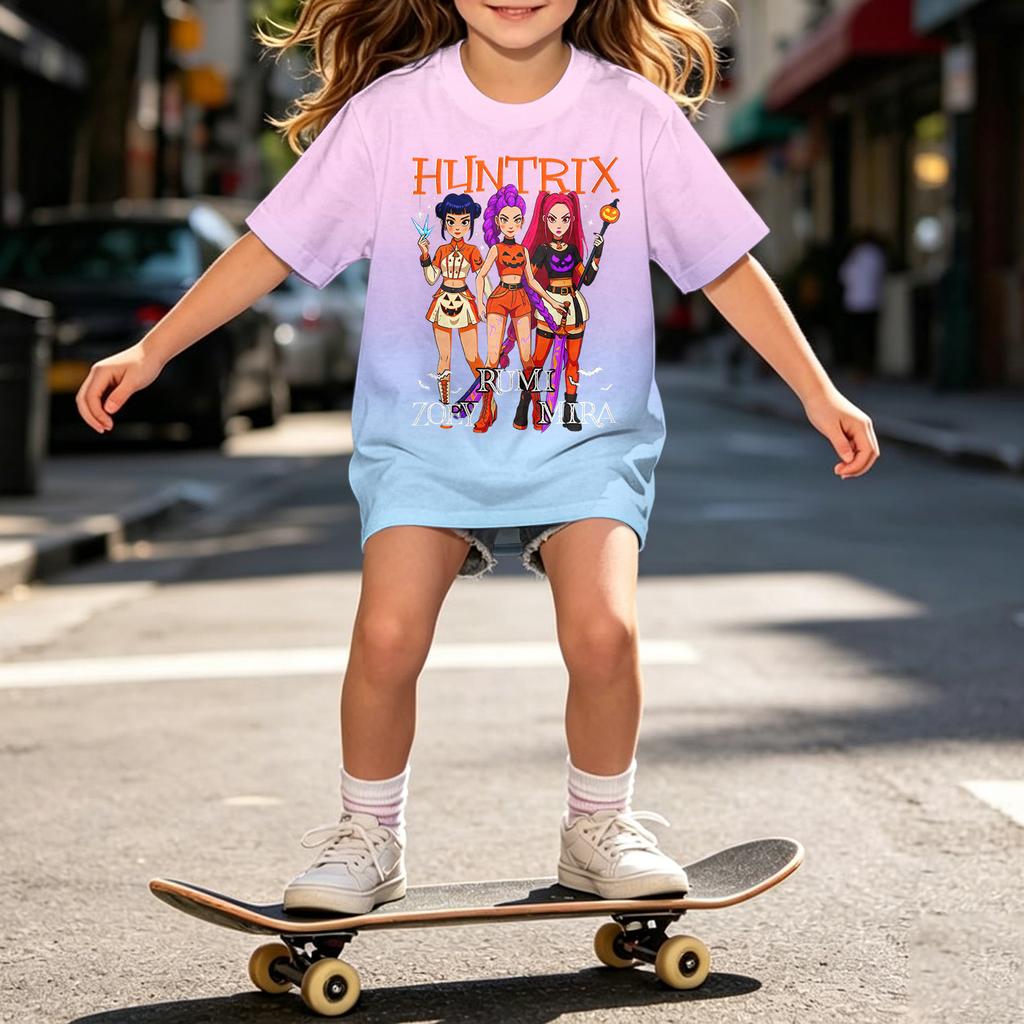 Girls Halloween Short Sleeve T-Shirt for Kids, Print, Loose Fit Casual Cotton Tee, Comfortable Top for Daily Wear