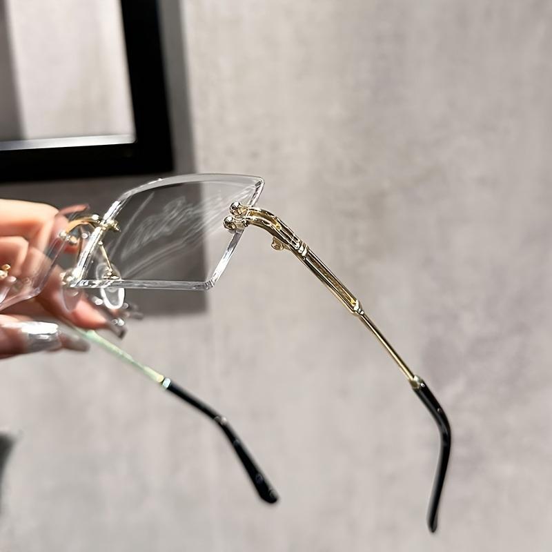Chic Rectangle Rimless Clear Lens Glasses for Women Minimalist Fashion Eyewear Metal Frame Square Shape