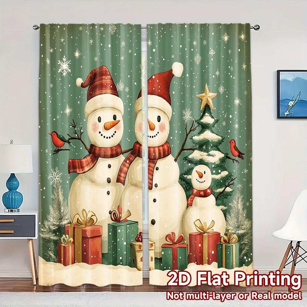 

2pcs,Curtains Cute Snowman Christmas Holiday_c Popular Curtain Cloth Yarn Curtains Home Decor Perfect for Semi-Transparent 52.50×116.00 CM 2pcs