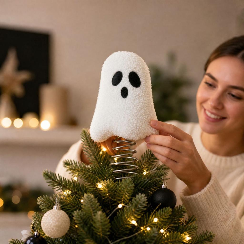 Halloween Christmas Tree Topper with Spring Base, Holiday Party Decoration