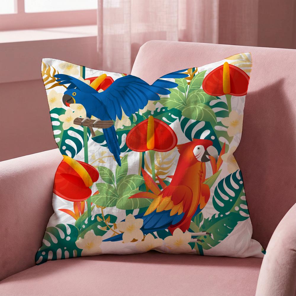 Parrots Flowers Palm Leaves Cushion Cover Multi-Scene Pillow Cover for Home & Car - Reversible, Soft & Durable for Daily Use