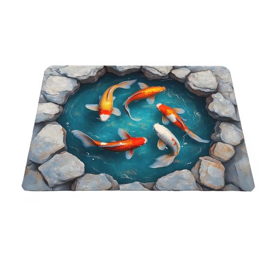Yousheng 3D Pond Floor Mat Diatomaceous Earth Realistic Water Pit Fish Rug Absorbent Non-Slip Bathroom Rug for Entrance Kitchen Living Room
