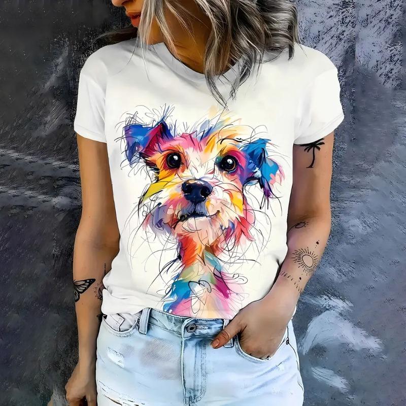 Funny Women's T-shirt Animal Graphic Print Summer Round Neck Short Sleeve Outdoor Casual T Shirts Female Oversized Clothing
