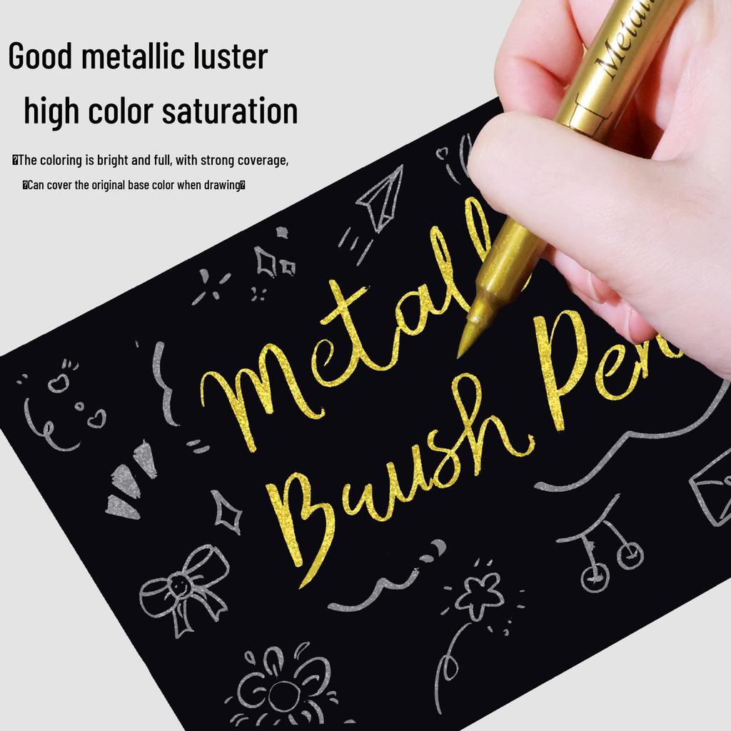 Metallic Soft Tip Craft Pen Set - Gold & Silver for DIY Album, Journal, Card Making, Signature & Sutra Copying.
