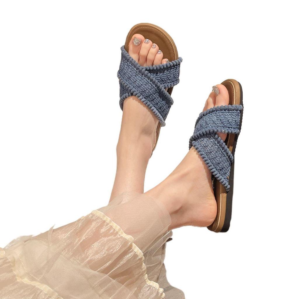 2025 Bohemia Cross Summer Retro Fairy Woven Flat Slippers