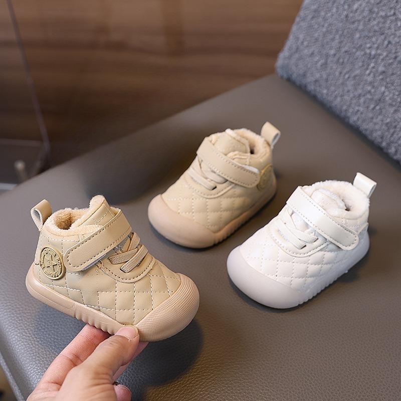 Children's Fleece-lined Soft-soled Anti-slip Baby Walking Shoes, Cotton Boots for Both Boys and Girls