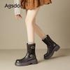 Augustine Platform Martin Boots Women's 2025 New Autumn Brown Thick Heel Retro Thin British Style Short Boots
