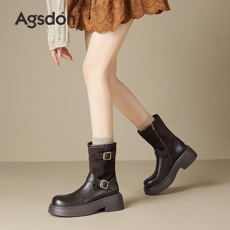Augustine Platform Martin Boots Women's 2025 New Autumn Brown Thick Heel Retro Thin British Style Short Boots