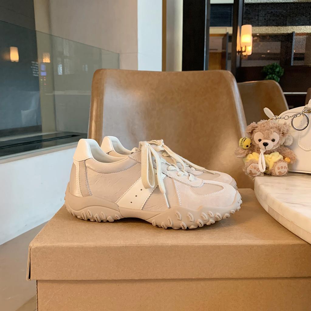 Blue cabinet, inner height increase~ 2025 spring and summer new invisible pull-leg splicing round head lace-up casual Forrest Gump training shoes